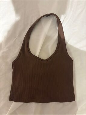 H&M Brown Ribbed Crop Halter Tank Top